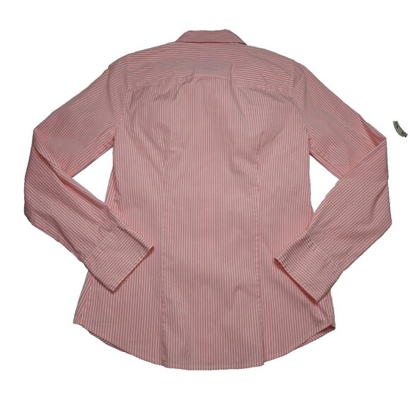 J.Crew Haberdashery Women’s Button Down Shirt XS Pink White Striped Stretch Cott - Picture 7 of 7